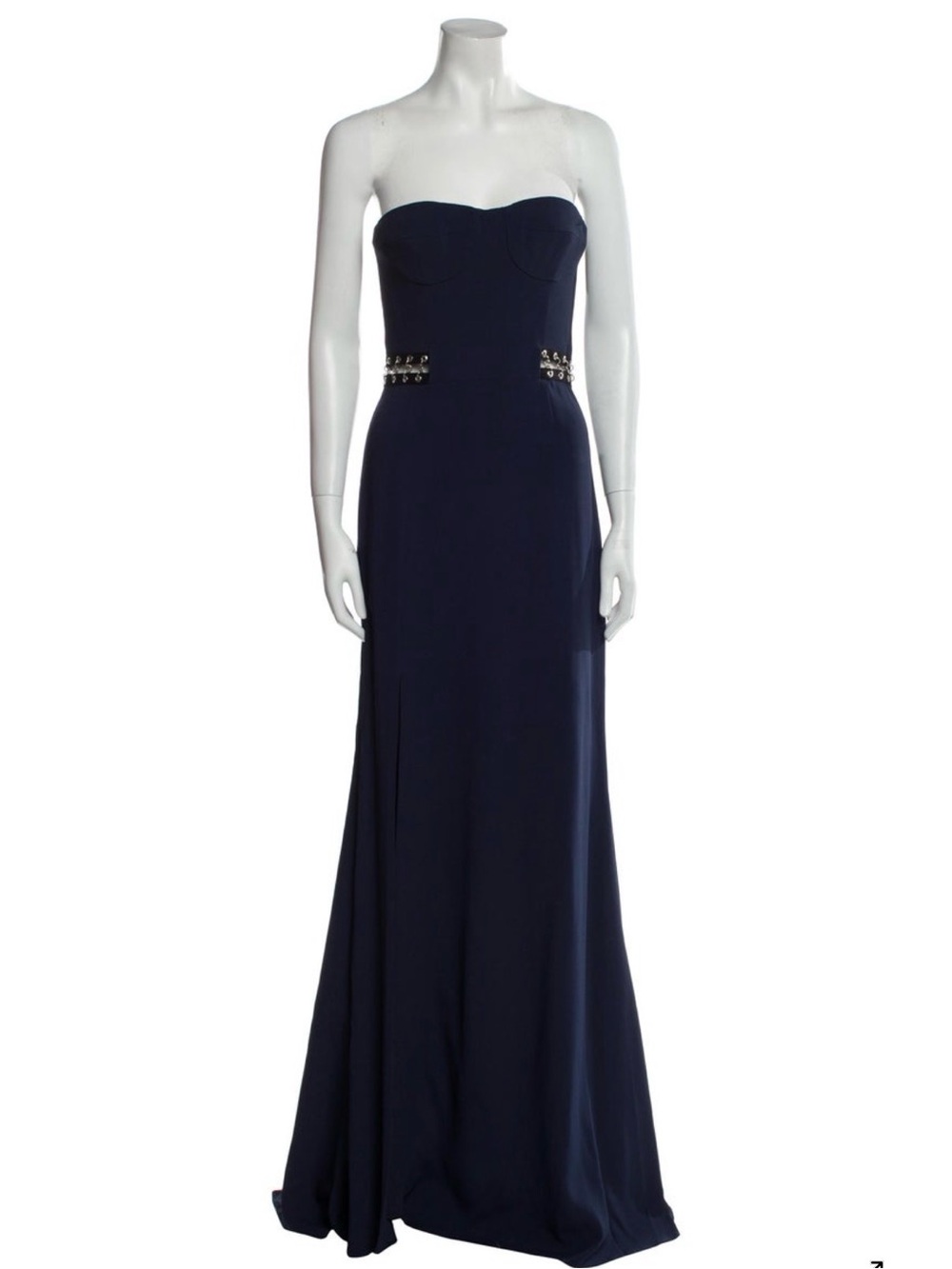 Jonathan Simkhai Navy Strapless Sweetheart Gown with Waist Embellishment